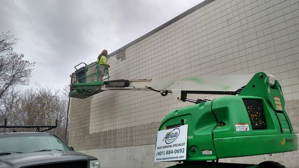 Allstate Media Blasting contractor blasting a wall